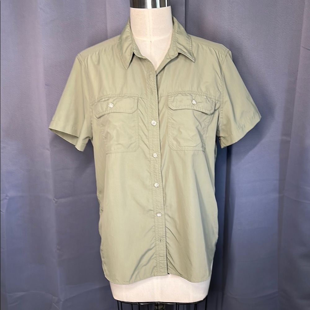 Eddie Bauer Green Button Down Shirt Short Sleeve
